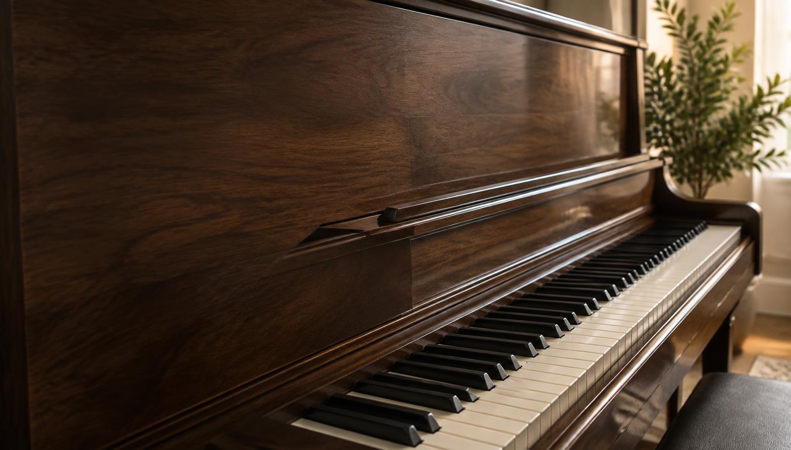 Piano de madeira com teclado em um estúdio de música